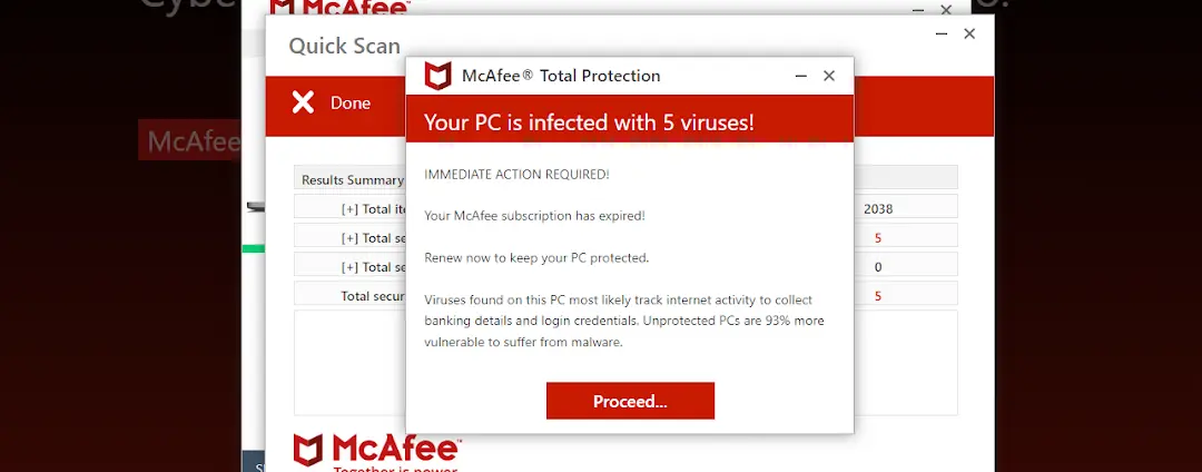 A fake alert notifying the user about a non-existent virus