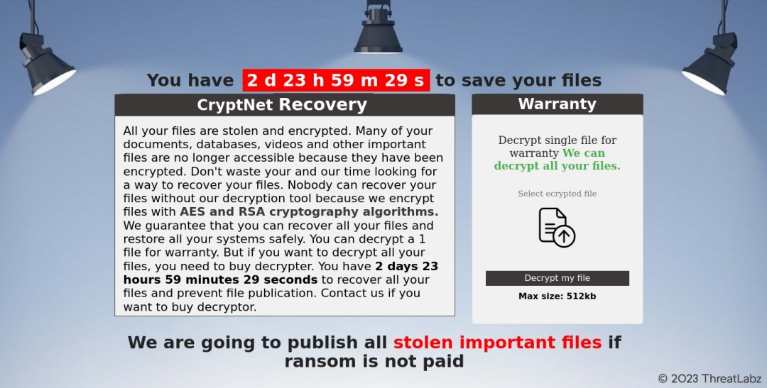 Figure 7. CryptNet ransom portal with test decryption