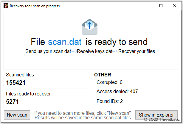 Figure 7. Trigona ransomware decryption tool after a scan has completed