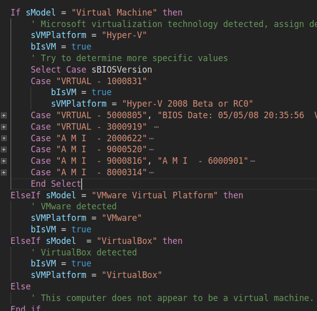 VM detection code