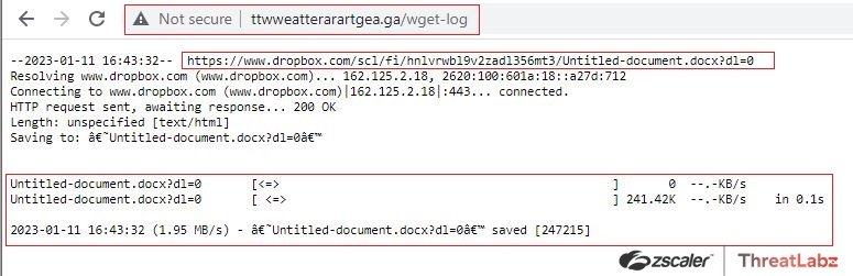Fig 38. Tracking the threat actor - wget logs